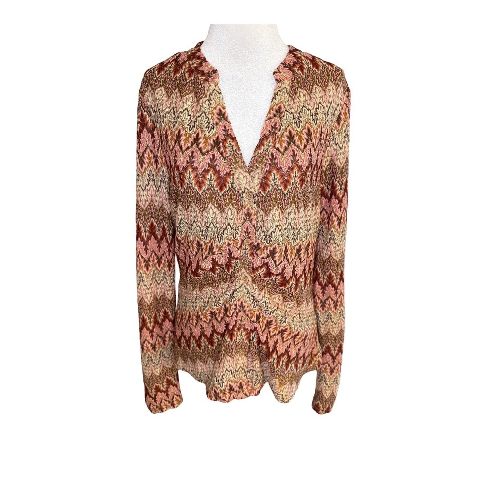 DR2 Women's Knit Chevron Pattern V-Neck Long Sleeve Top Blouse Size Large